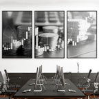 Kit 3 Quadros Decorativos Mercado Financeiro Sócio Investidores Ações Números Exponenciais