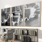 Kit 3 Quadros Decorativos Mercado Financeiro Sócio Investidores Ações Números Exponenciais