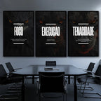 Kit 3 Quadros Decorativos Motivacional Foco Execução Tenacidade (Animais)