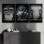 Kit 3 Quadros Decorativos Motivacionais Sabedoria Inteligência Determinação
