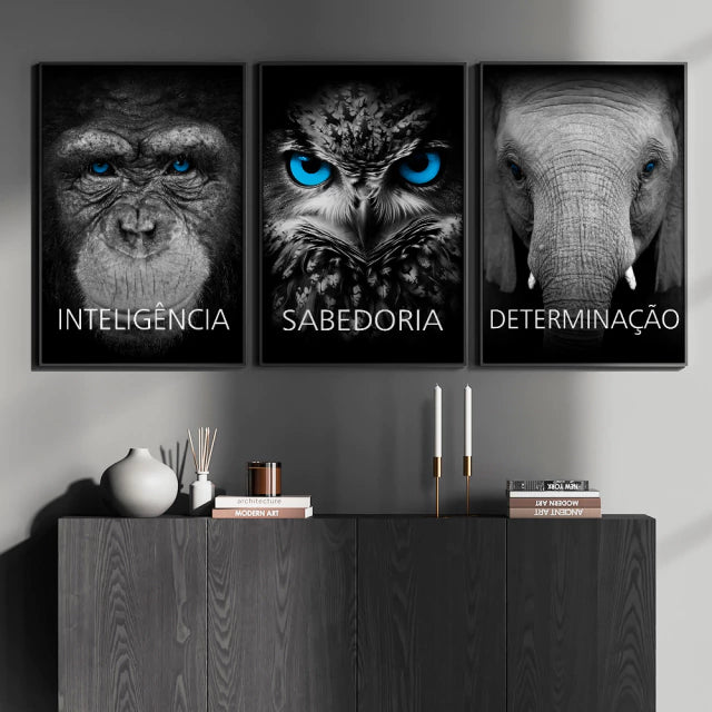 Kit 3 Quadros Decorativos Motivacionais Sabedoria Inteligência Determinação