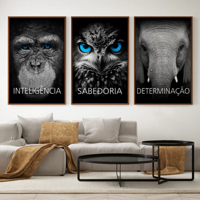 Kit 3 Quadros Decorativos Motivacionais Sabedoria Inteligência Determinação