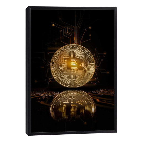 Quadro Decorativo: Bitcoin Dourado - Energia e Futurismo