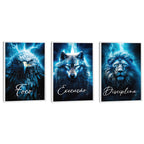Quadro Decorativo Motivacional Foco, Disciplina e Execução - Azul Vibrante