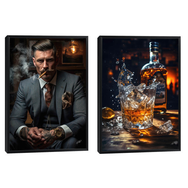 Quadro Decorativo Sofisticado 'Homem e Whisky' - Arte para Elegância do Seu Lar