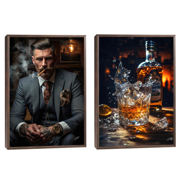 Quadro Decorativo Sofisticado 'Homem e Whisky' - Arte para Elegância do Seu Lar