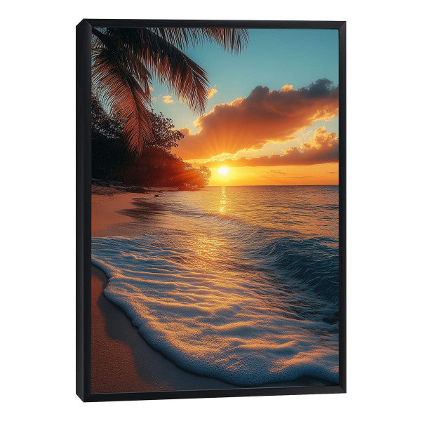 Quadro Decorativo Paisagem Tropical ao Pôr do Sol
