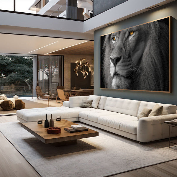 Quadro Decorativo - Leão em Preto e Branco