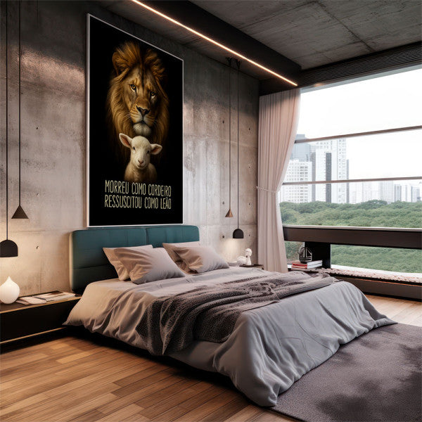 Quadro Decorativo Leão e Cordeiro