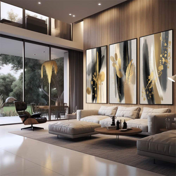 Quadro Decorativo Abstrato Luxo 3 Painéis