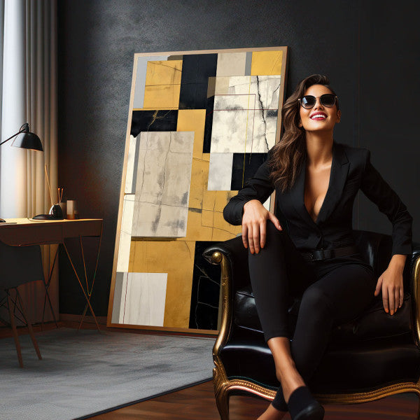 Quadro Decorativo Minimalista Dourado e Preto