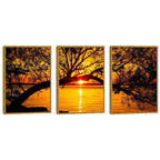 Quadro Decorativo Pôr do Sol Entre Árvores Majestosas