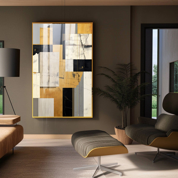 Quadro Decorativo Minimalista Dourado e Preto