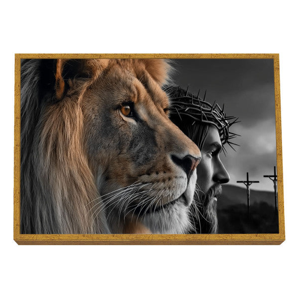 Quadro Decorativo Majestade: Leão e Jesus