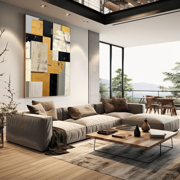 Quadro Decorativo Minimalista Dourado e Preto