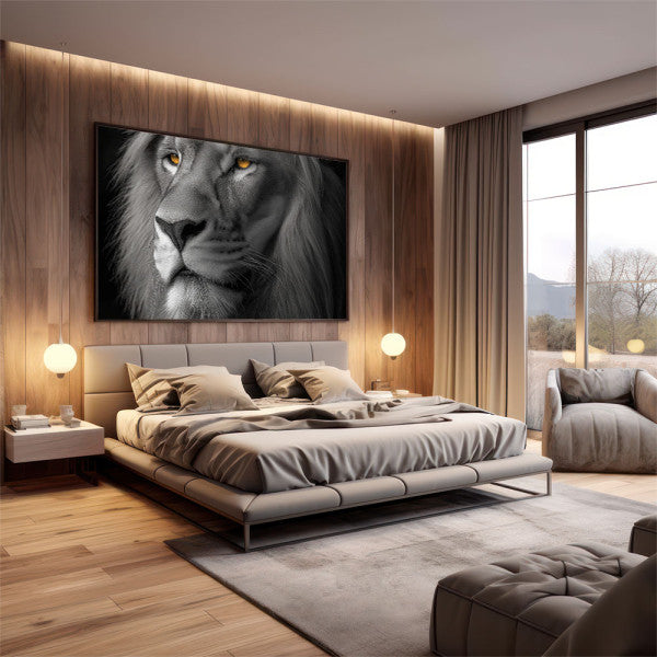 Quadro Decorativo - Leão em Preto e Branco