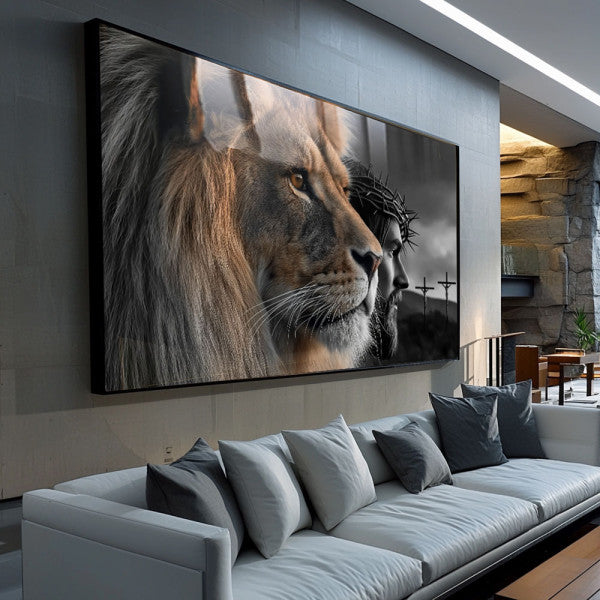 Quadro Decorativo Majestade: Leão e Jesus
