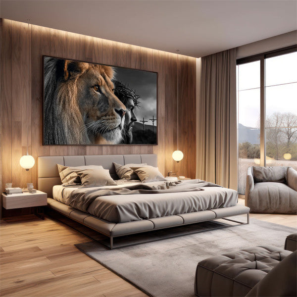 Quadro Decorativo Majestade: Leão e Jesus