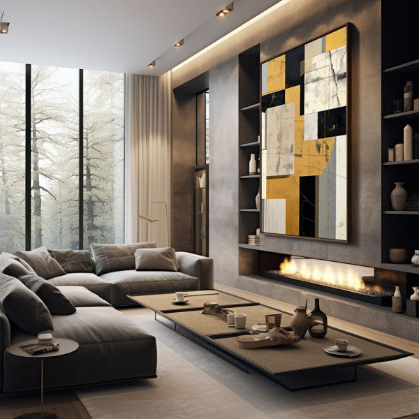 Quadro Decorativo Minimalista Dourado e Preto