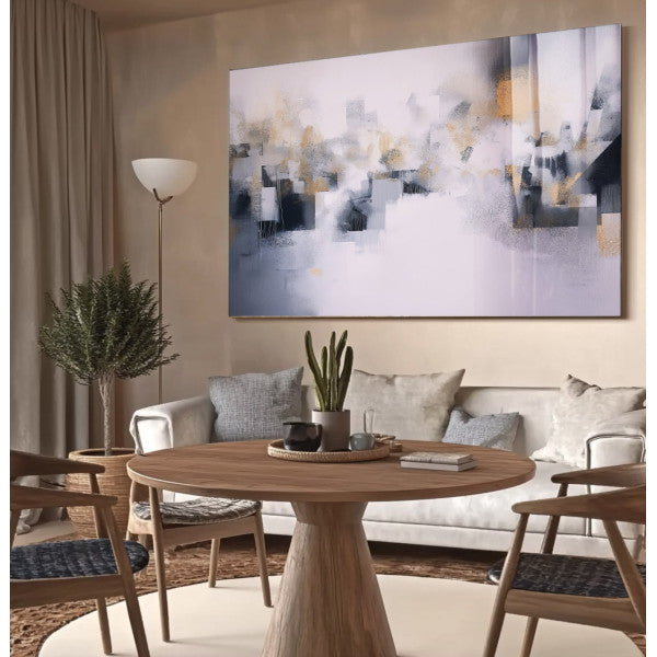 Quadro Decorativo Abstrato Azul e Dourado