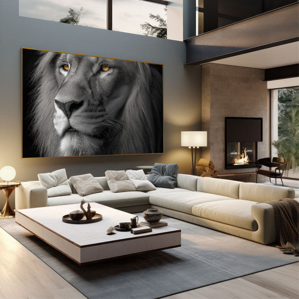 Quadro Decorativo - Leão em Preto e Branco