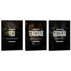 Quadro Decorativo Motivacional Trio: Foco, Execução e Tenacidade - Arte Inspiradora para Sua Casa