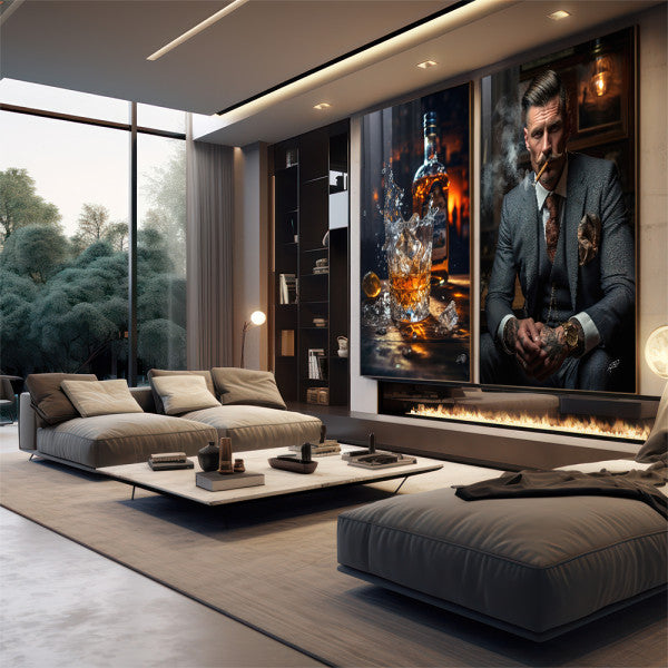 Quadro Decorativo Sofisticado 'Homem e Whisky' - Arte para Elegância do Seu Lar