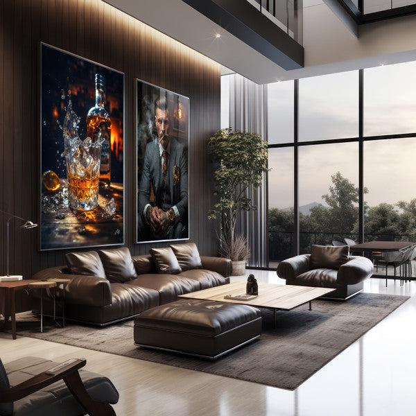 Quadro Decorativo Sofisticado 'Homem e Whisky' - Arte para Elegância do Seu Lar
