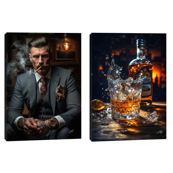 Quadro Decorativo Sofisticado 'Homem e Whisky' - Arte para Elegância do Seu Lar