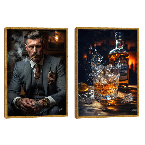 Quadro Decorativo Sofisticado 'Homem e Whisky' - Arte para Elegância do Seu Lar