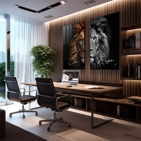 Quadro Decorativo Duo Leão - Elegância Realista para Seu Ambiente