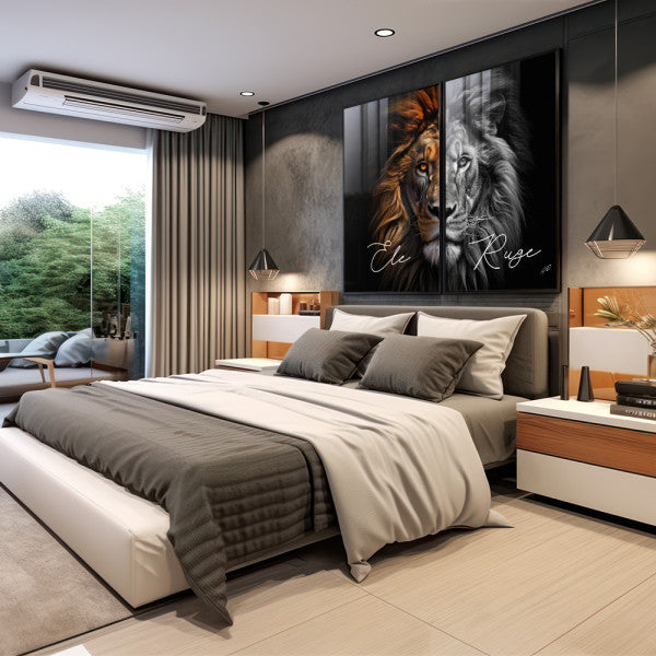 Quadro Decorativo Duo Leão - Elegância Realista para Seu Ambiente