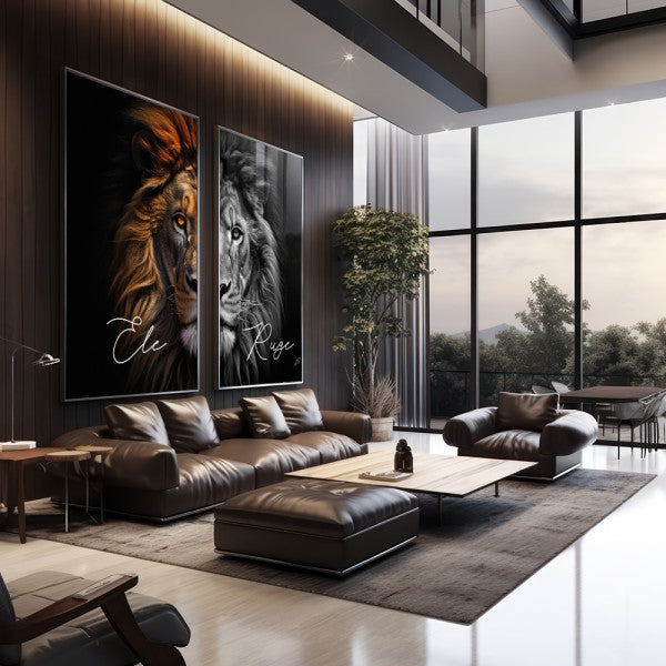 Quadro Decorativo Duo Leão - Elegância Realista para Seu Ambiente