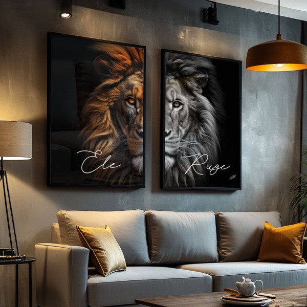 Quadro Decorativo Duo Leão - Elegância Realista para Seu Ambiente