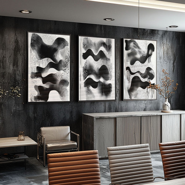 Quadro Decorativo Abstração Geométrica em Preto e Branco