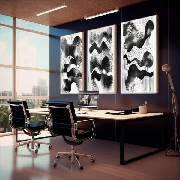 Quadro Decorativo Abstração Geométrica em Preto e Branco