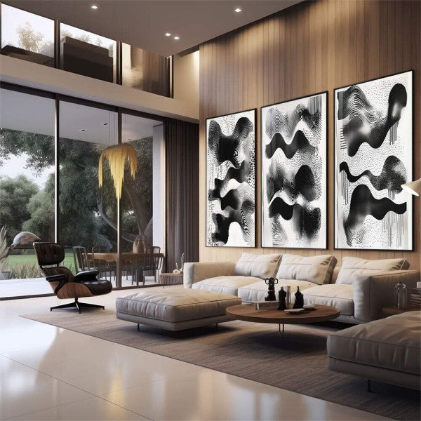 Quadro Decorativo Abstração Geométrica em Preto e Branco