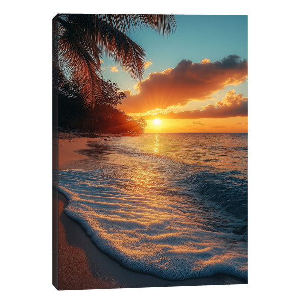Quadro Decorativo Paisagem Tropical ao Pôr do Sol