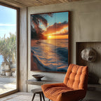 Quadro Decorativo Paisagem Tropical ao Pôr do Sol