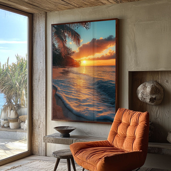 Quadro Decorativo Paisagem Tropical ao Pôr do Sol