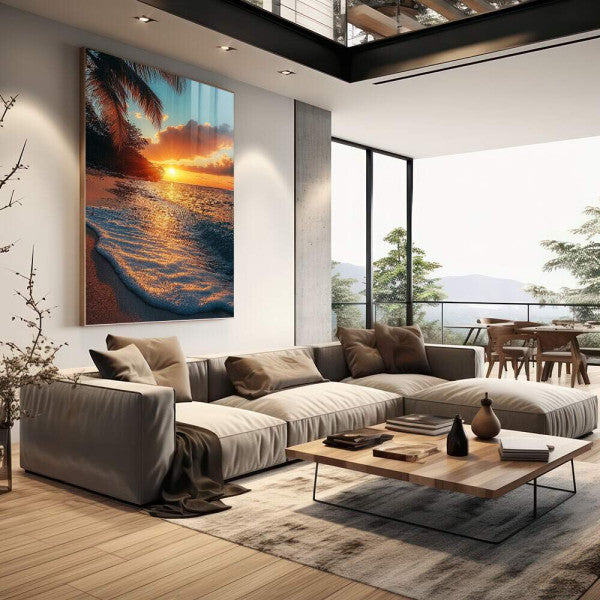 Quadro Decorativo Paisagem Tropical ao Pôr do Sol