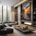 Quadro Decorativo Paisagem Tropical ao Pôr do Sol