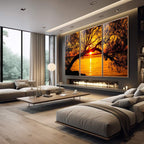 Quadro Decorativo Pôr do Sol Entre Árvores Majestosas