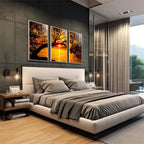 Quadro Decorativo Pôr do Sol Entre Árvores Majestosas