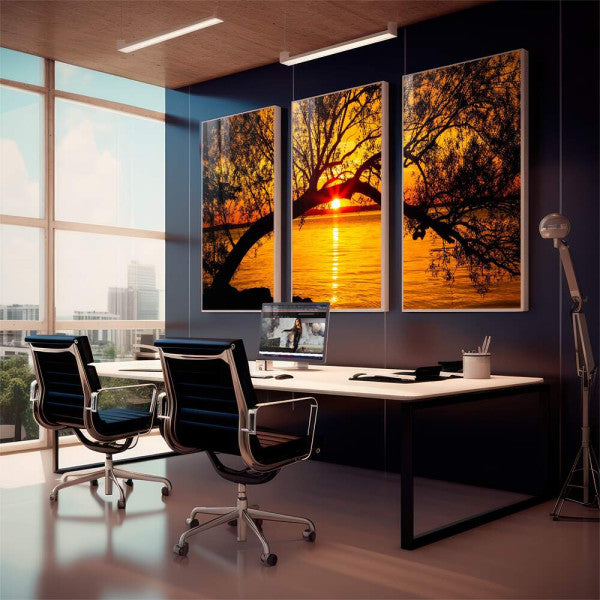 Quadro Decorativo Pôr do Sol Entre Árvores Majestosas