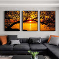 Quadro Decorativo Pôr do Sol Entre Árvores Majestosas