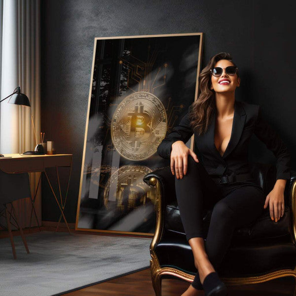 Quadro Decorativo: Bitcoin Dourado - Energia e Futurismo
