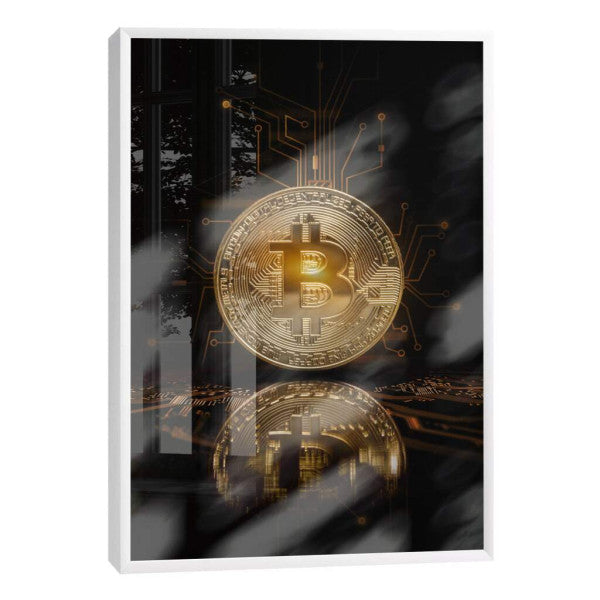 Quadro Decorativo: Bitcoin Dourado - Energia e Futurismo