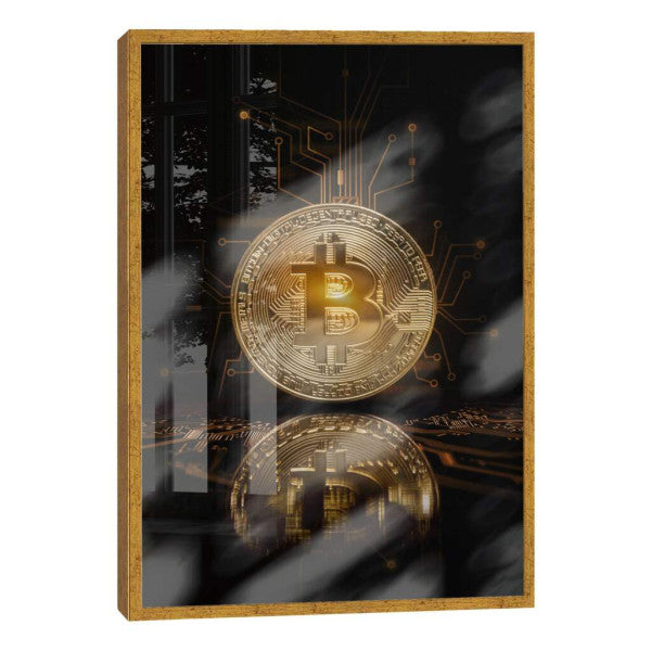 Quadro Decorativo: Bitcoin Dourado - Energia e Futurismo